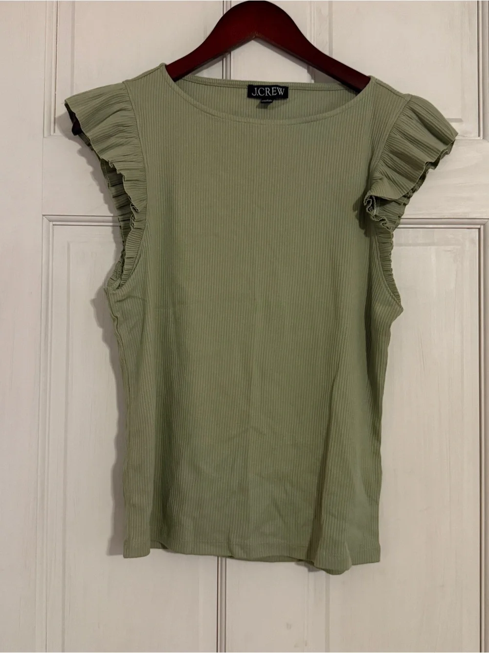 J. CREW Women's Olive Green Rib Ruffle Tank Top Size L